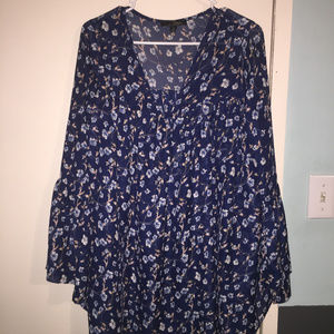 Navy & Tan Floral Print V-Neck Tunic